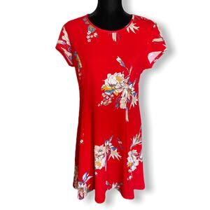 Magnolia Skye Womens Dress Size Large Red Textured Floral Short Sleeves NEW